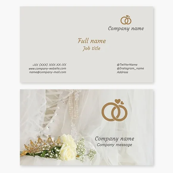 Business card template Wedding salon, clothes for newlyweds and wedding decoration, wedding hall decoration