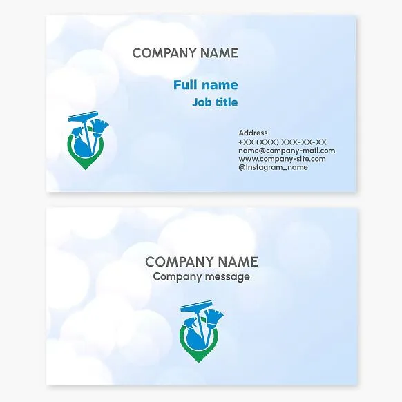 Cleaning company business card template. Cleaning products. Home and office cleaning.