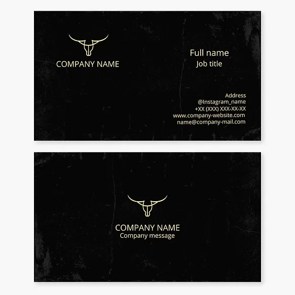 Business card template. Bull. Strength, power, resilience, determination, offensiveness, pride, courage.