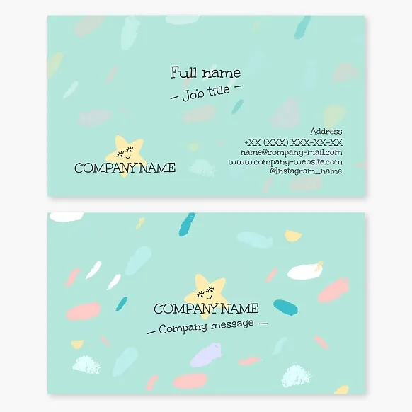 A children's-themed business card template. Star and paint strokes. Children's after-school development center.