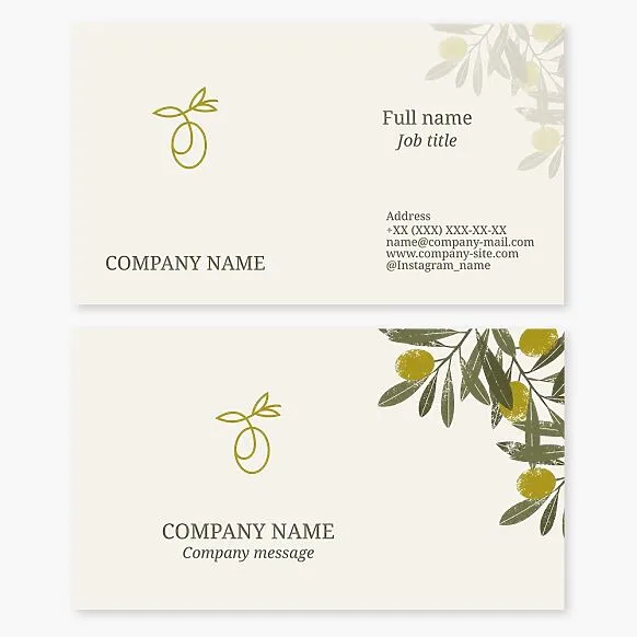 Olive Branch Business Card Template. Olive oil production.
