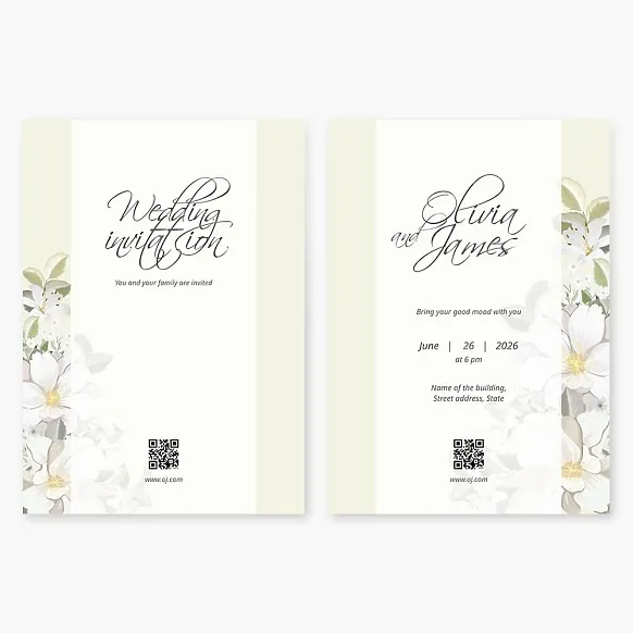 A wedding invitation with a flourish and jasmine blossoms