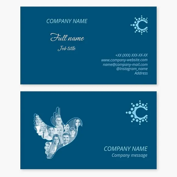 Business card template Sun, dove of peace, community of people, peace, freedom, Letter C