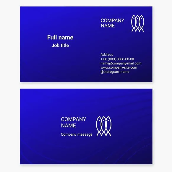 Three Fish. Waves Logo | Seafood Fishing and Wholesale | Bright Blue Business Card Template