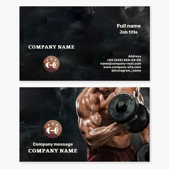 Business card template. Fitness center. Gym. Weightlifting.