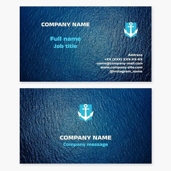 Business card template with the Anchor logo. Yachts, boating, and travel.
