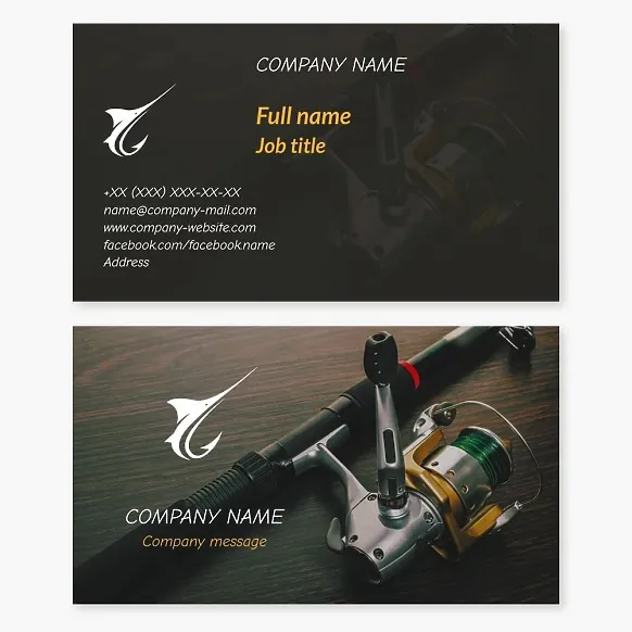 Business card template Sea fishing, tools and materials for fishermen