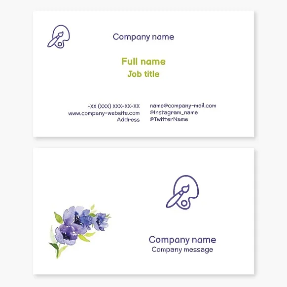 Business card template Art school, watercolor courses, drawing