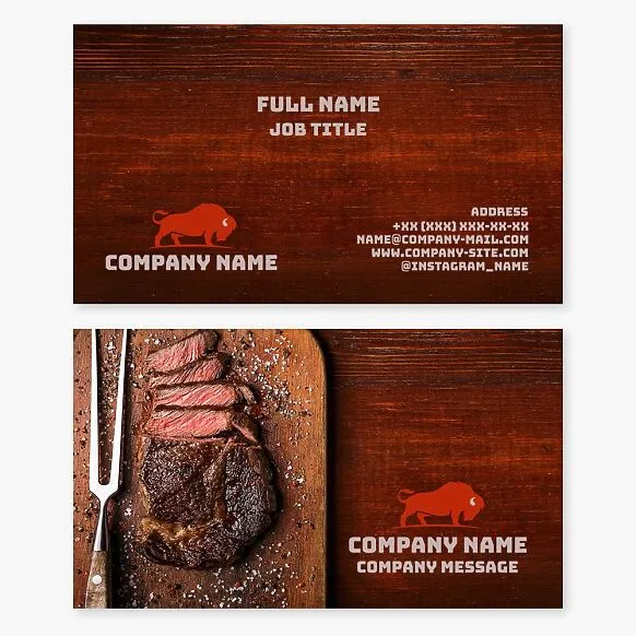 Steak House restaurant business card template. Meat farming and wholesale supply.