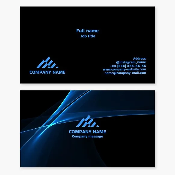 Business card template. Blue on black