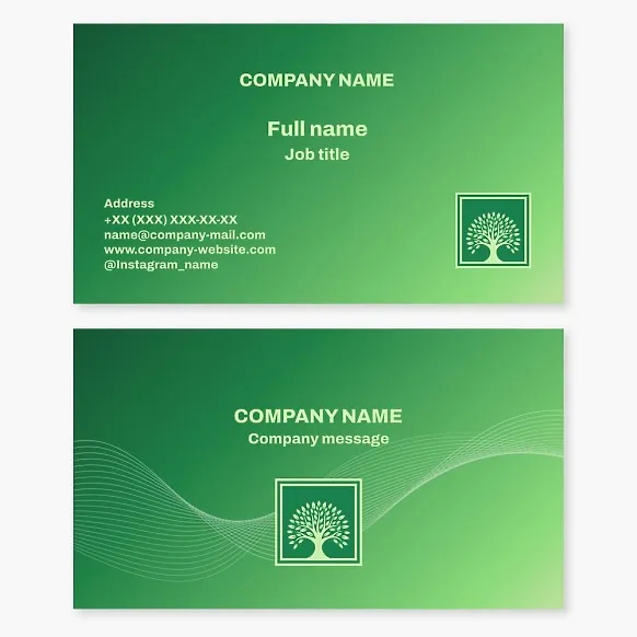 Eco-friendly business card template. Landscaping for yards and streets. Trees, bushes, grass.