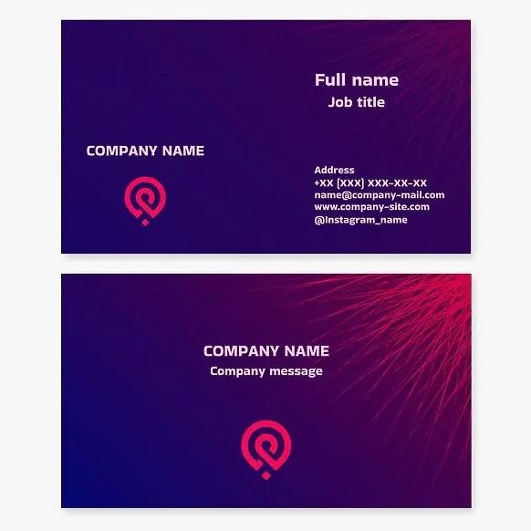 Purple business card template. Abstract. Location icon. Unusual light.