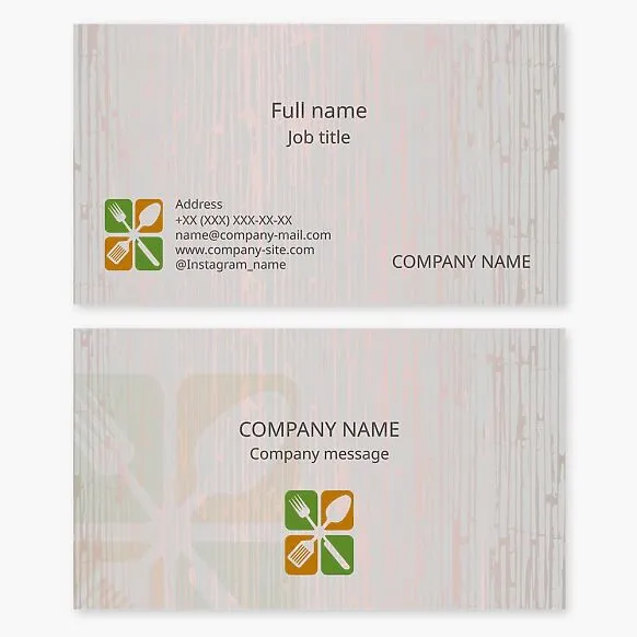 Business card template. Cafe, restaurant. Catering. Spoon, fork, knife, spatula.