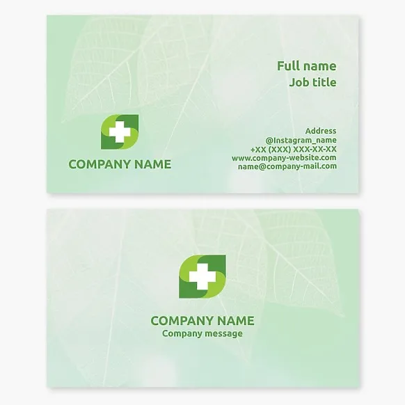 Business card template for healthcare. Green pharmacy. Natural cosmetics and pharmacy products.