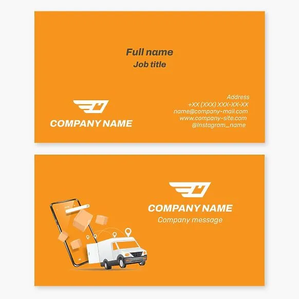 Delivery service business card template. Package. Freight transportation.