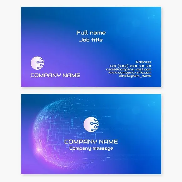 Business card template. Global digital technologies, digital communications, networking. Technology company, IT firm, telecommunications provider.