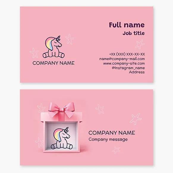 Pink Unicorn Gift Box Business Card 
