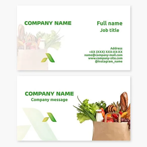 Grocery store or supermarket business card template. Letter A.