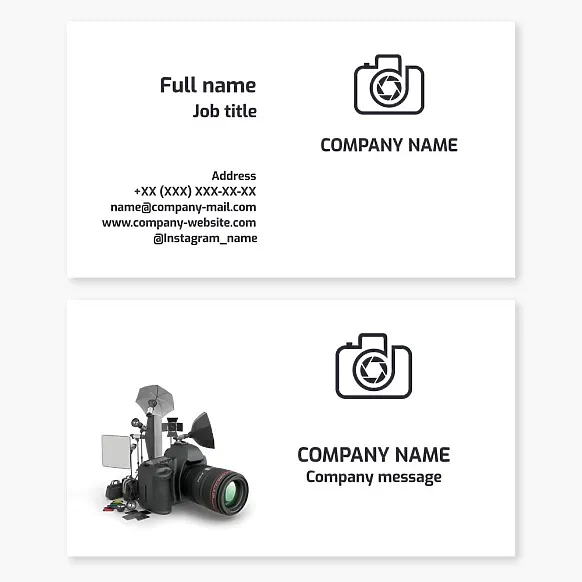 Business card template Camera, photo studio
