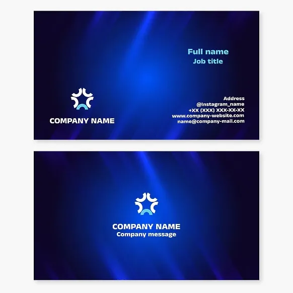 Business card template. Tech startup. Unity and community. Quality and excellence. Versatility.