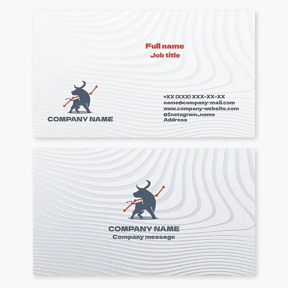 Business card template. Commodity and financial exchange. Broker. Wholesale market. Bull. Price dynamics chart.
