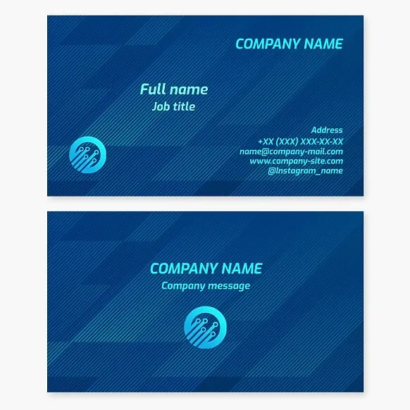 Business card template. Electronic devices and components, gadgets, and electronic circuit boards. Letter O.