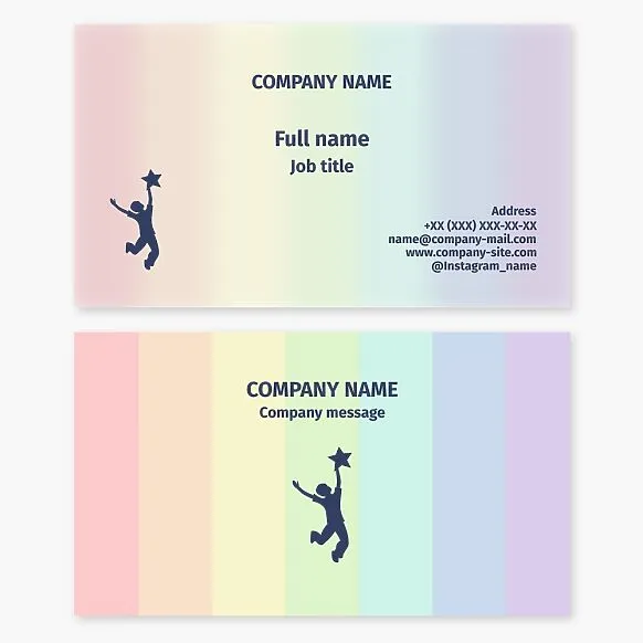 A children's rainbow business card template. A child reaching for a star. Abstract. Education, courses, knowledge. Tutor. Additional knowledge.