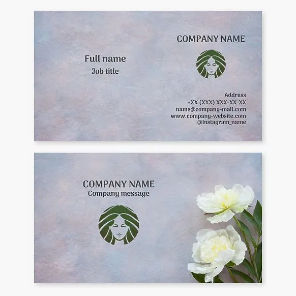 Beautiful floral business card template. Woman's head. Flowers. Beauty salon. Hairdresser.