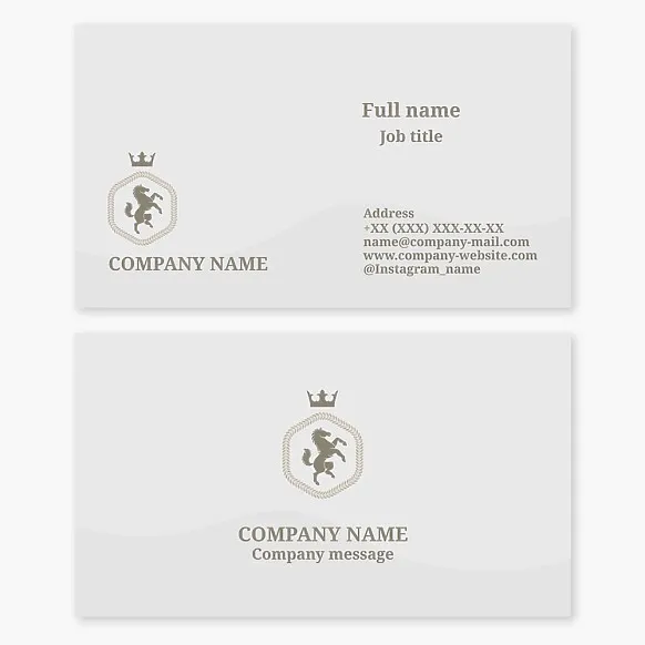 General business card template. A horse rearing up. Crown.