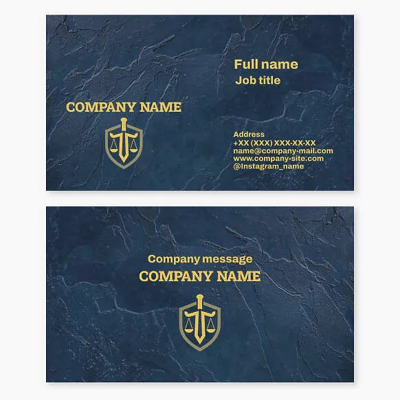 Business card template. Advocacy and jurisprudence. Justice and legality. Protection and security of client interests.