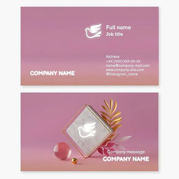 Pink abstract business card template with the Dove logo. Beauty salon. Art gallery.