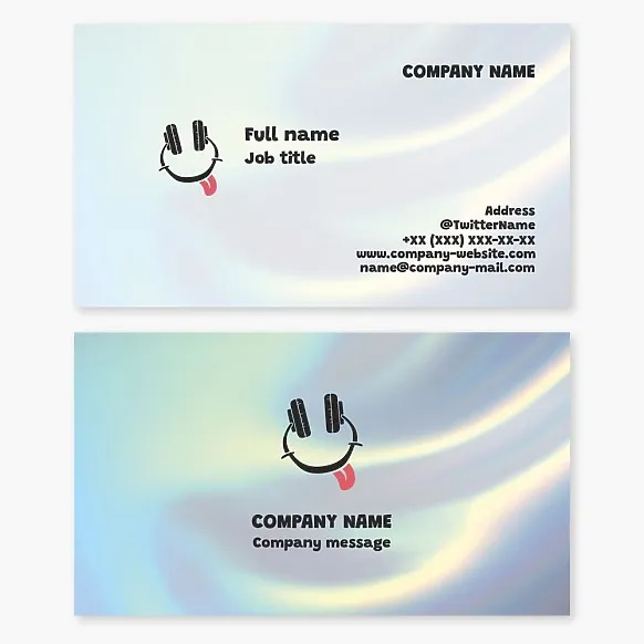 Business card template with headphones. Smiley, DJ, music.