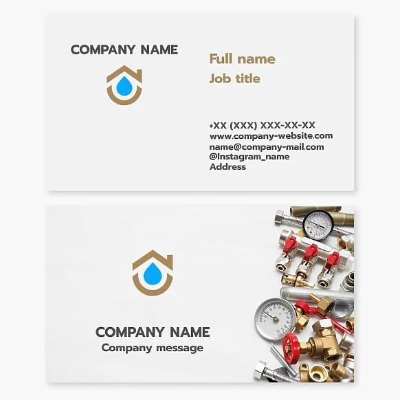 Business card template Plumbing, water supply, sewerage, plumber, materials for water supply and sewerage
