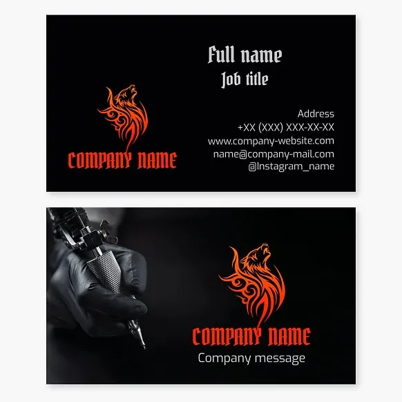 Business card template Tattoo, tattoo parlor, wolf