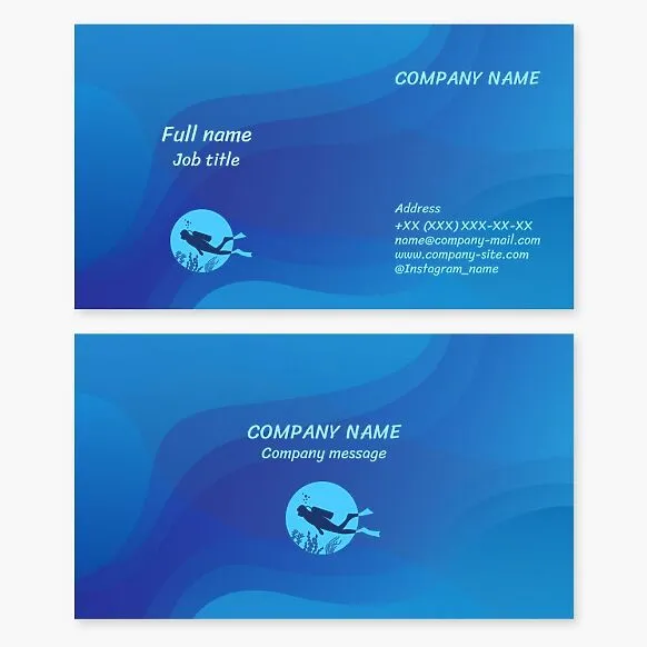 A business card template for a diving club offering rental and sales of diving accessories.