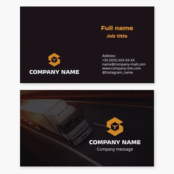 Business card of a freight delivery company. Letter S.