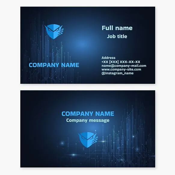 Business card template for software developers. Owl Tech logo. Cybersecurity. Digital studio. Web studio.