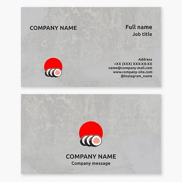 Sushi business card template. Sushi bar. Japanese sun.