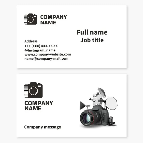 Business card template Camera, photo studio