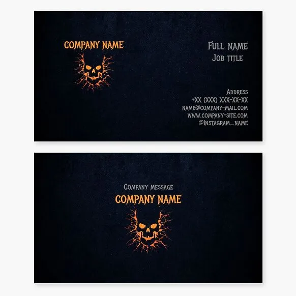 Business card template "Skull with orange flash behind." Abstraction. Tattoo parlor.