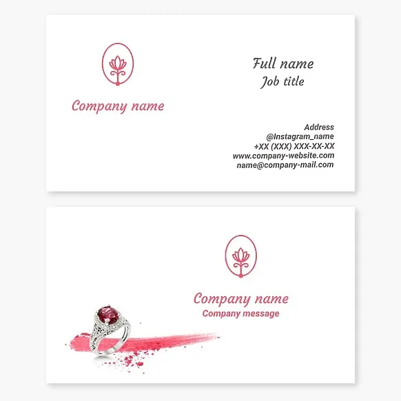 Jewelry store business card template, jewelry appraiser, master jeweler.