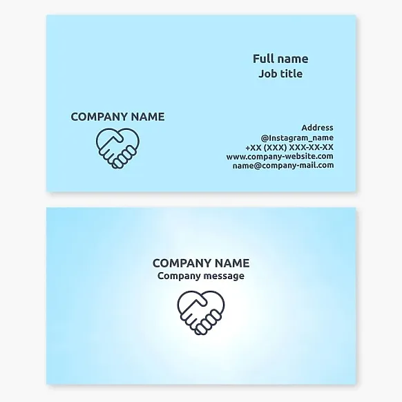 Business card template with the logo "Handshake. Heart". Dating club.