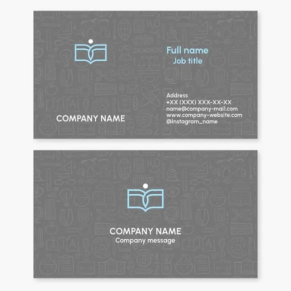 Business card template. Education teacher. Private school. Research library.