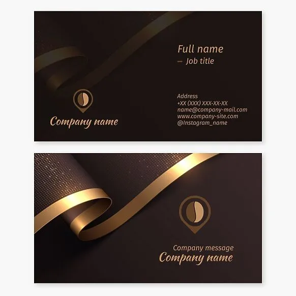 Coffee-themed business card template. Coffee bean, location icon. Cafe, coffee. Wholesale coffee bean supply.