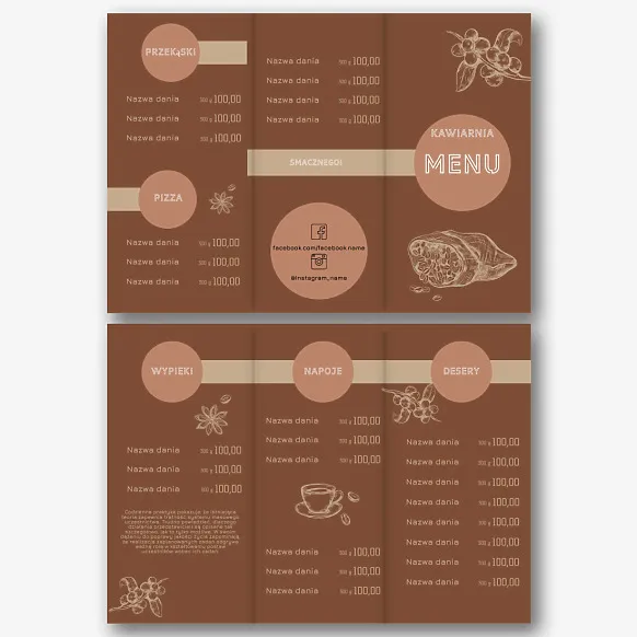 Szablon menu kawiarni
