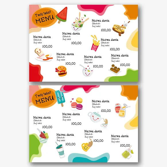 Szablon menu dla dzieci w kawiarni