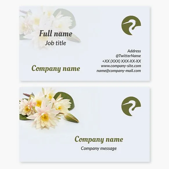 Business card template with lily and heron.