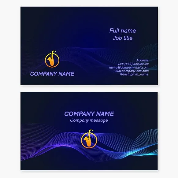 Business card template. Saxophone. Letter O.