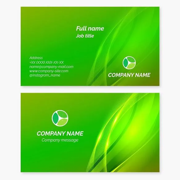 Organic Food | Vegan Food | Three Bright Green Plant Leaves | Agricultural Company | Business Card Template