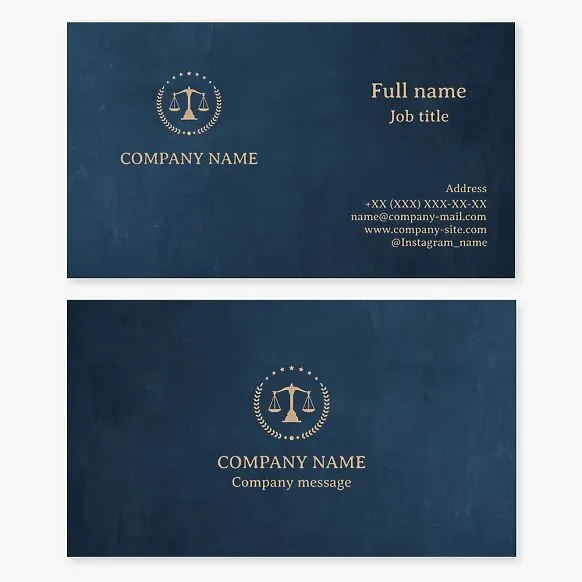 Business card template "Scales of Justice, Wreath, Stars." Law Firm.